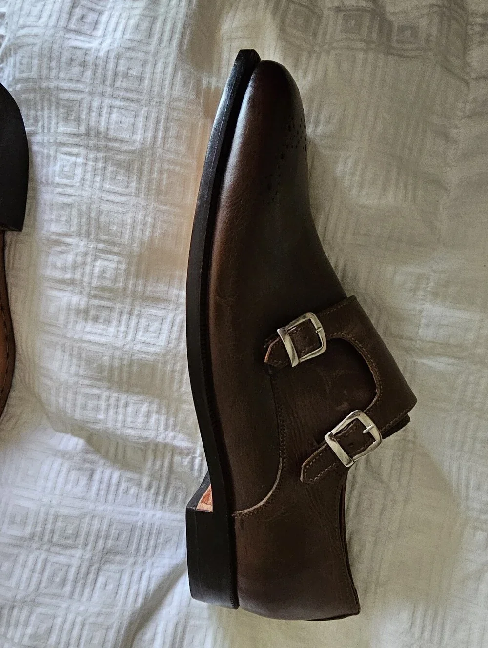 Handmade Men's Double Monk Strap Dress Shoes in Brown Leather